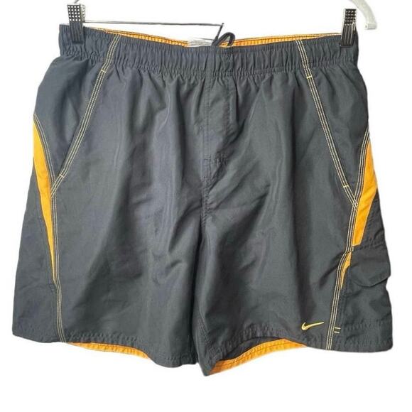 Nike Men's Swim Shorts Size L Mesh Lined Gray with Orange - Picture 8 of 8